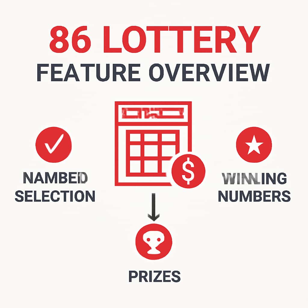 An illustration detailing the features of 86 Lottery.