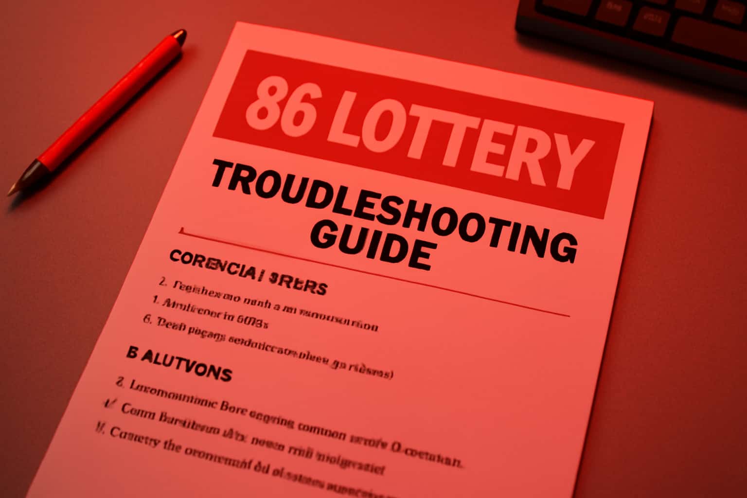 Informational scene illustrating the 86 Lottery Troubleshooting Guide.