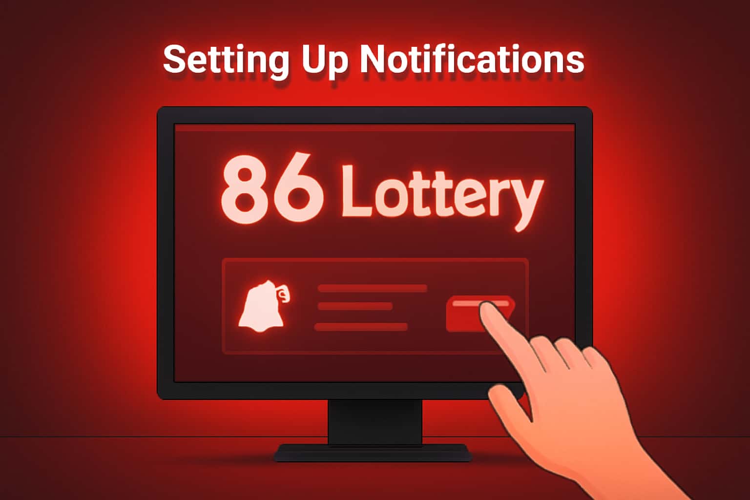 An informational scene showcasing the process of configuring notifications for the 86 Lottery app.